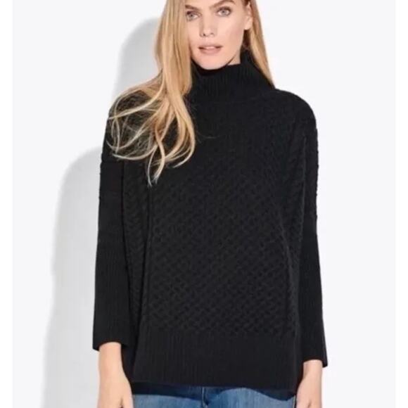 AYR Le Mini Le Square Black Cable Turtleneck Merino Wool Sweater Extra Small - Picture 1 of 7